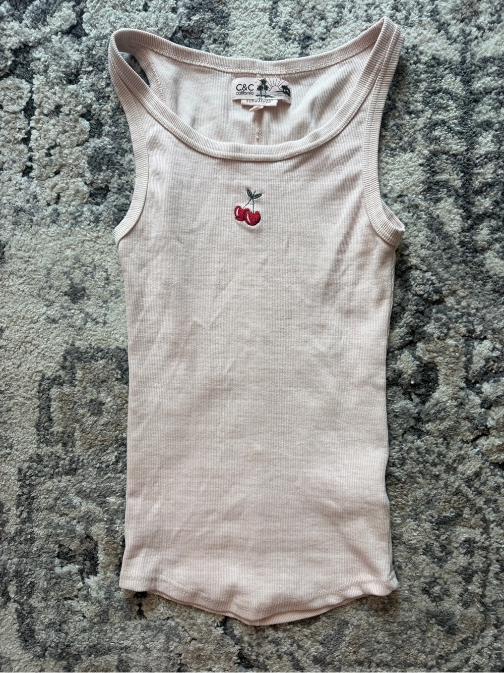 Retro Style Blush Pink Cherry Tank Top